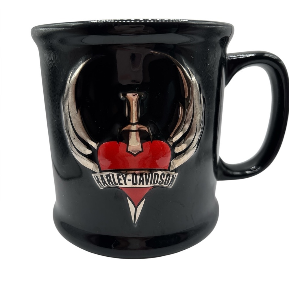 Harley Davidson Viking Raised 3D Heart & Dagger  Black Coffee Mug Cup